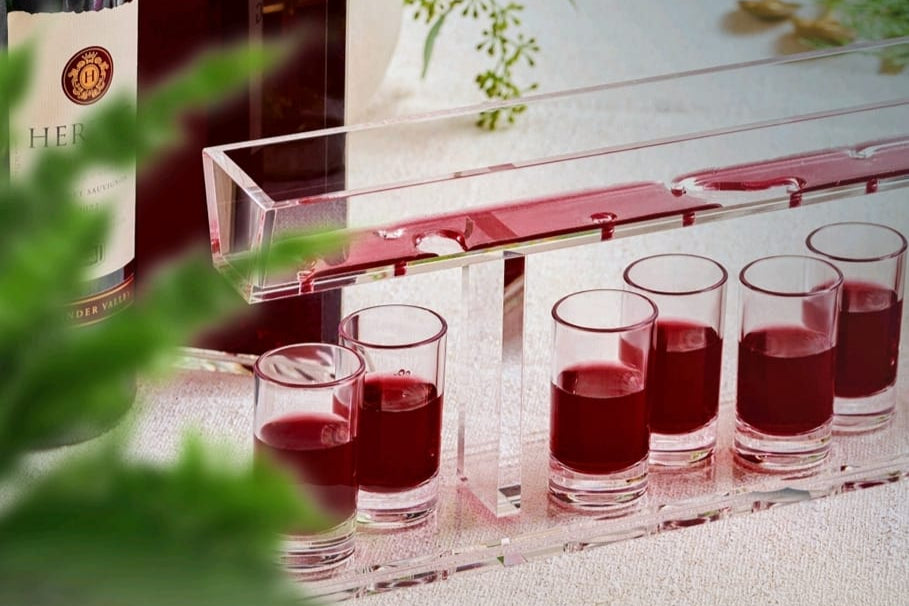 Wine poured for kiddush using the fountain.