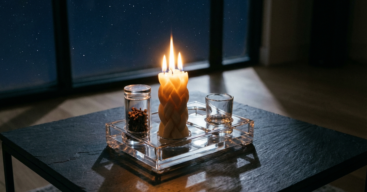 Compact lucite havdalah set with braided candle
