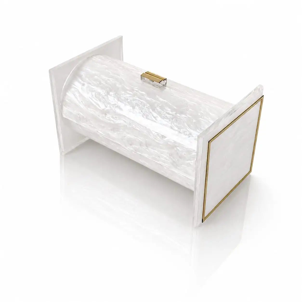 White pearl marble Esrog Box with gold accents on a white background - Zstander