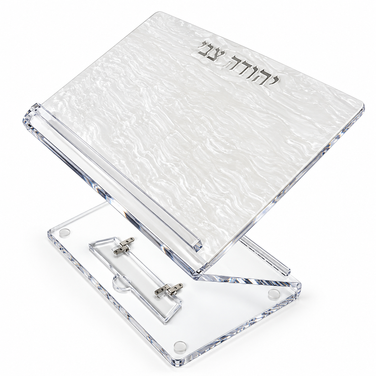Pearl Marble sit & stand shtender with a name cut out on a white background