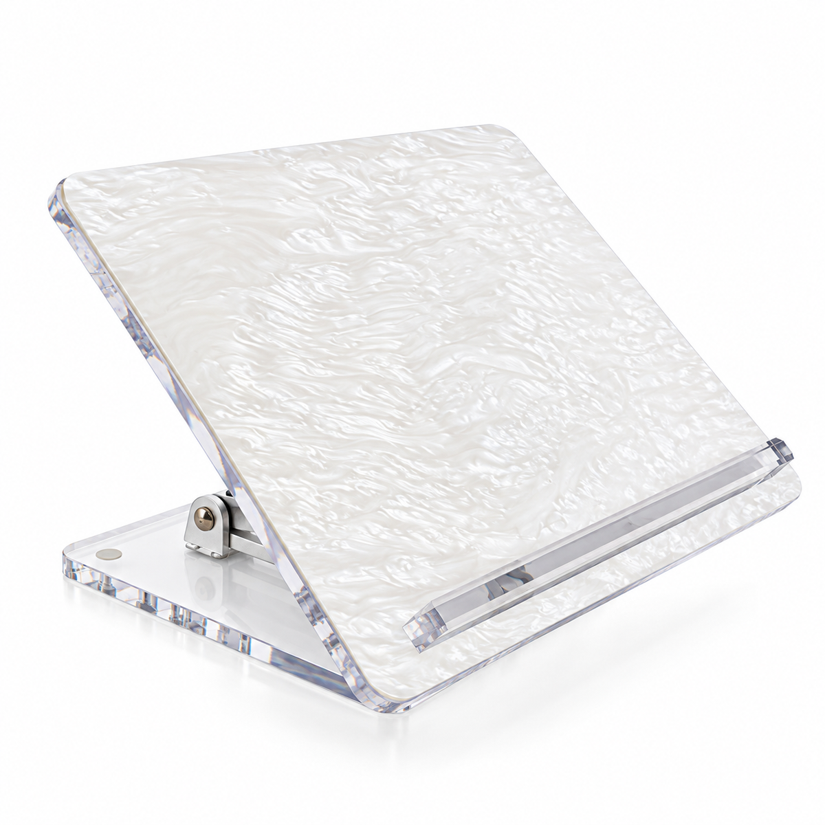Pearl marble foldable shtender half folded on a white background