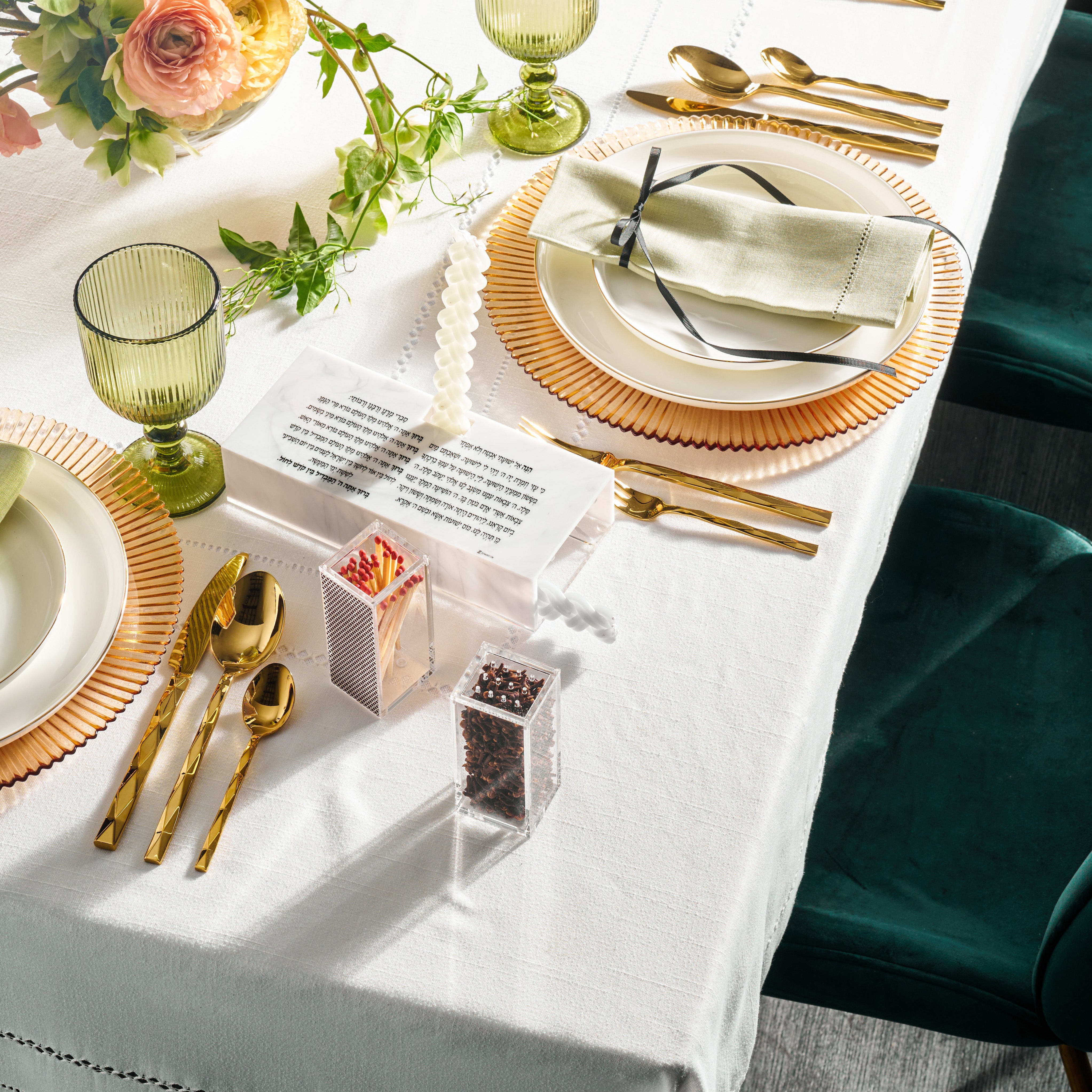 Zstander havdalah set on a set shabbos table