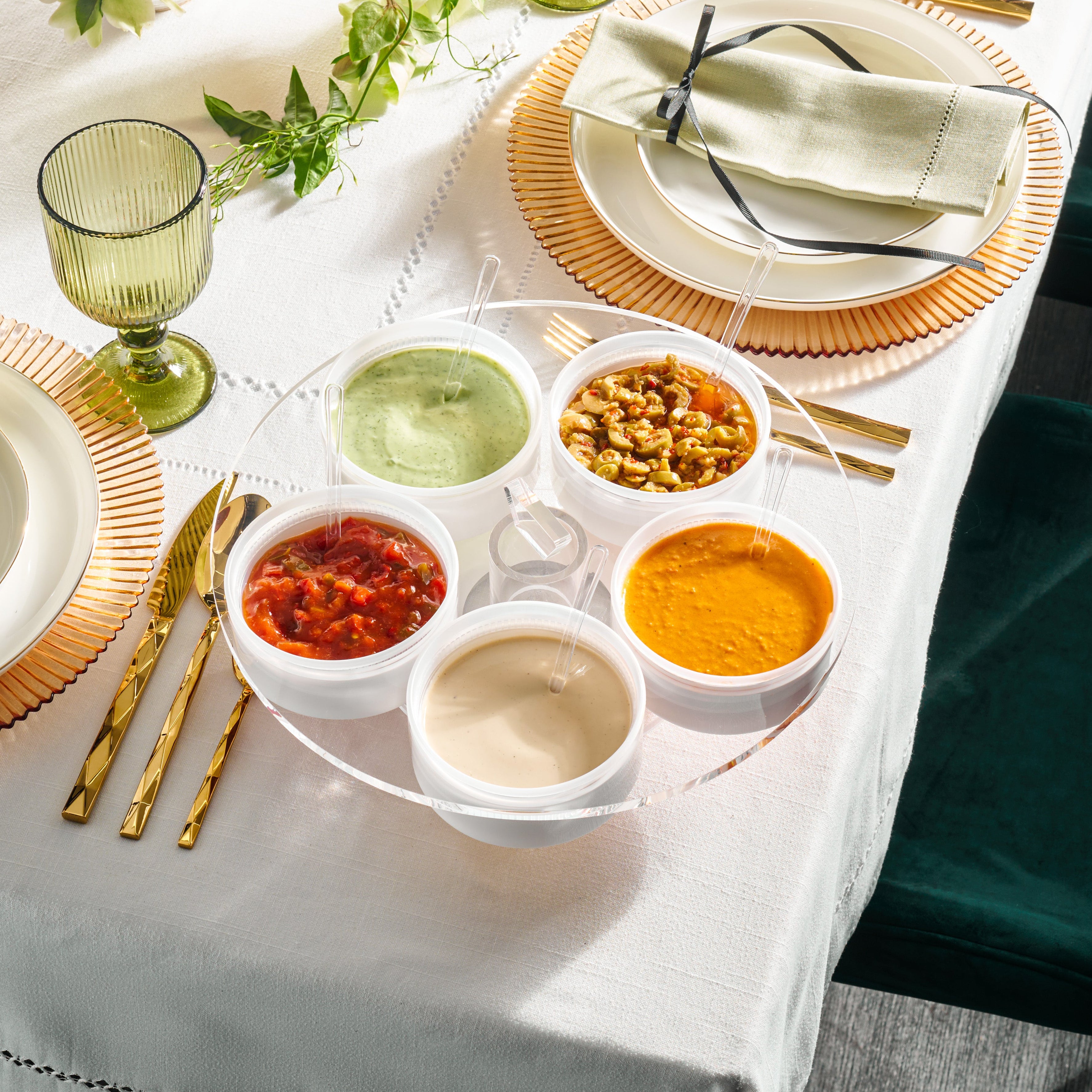 Lazy Susan Dip Tray on a set shabbos table - Zstander
