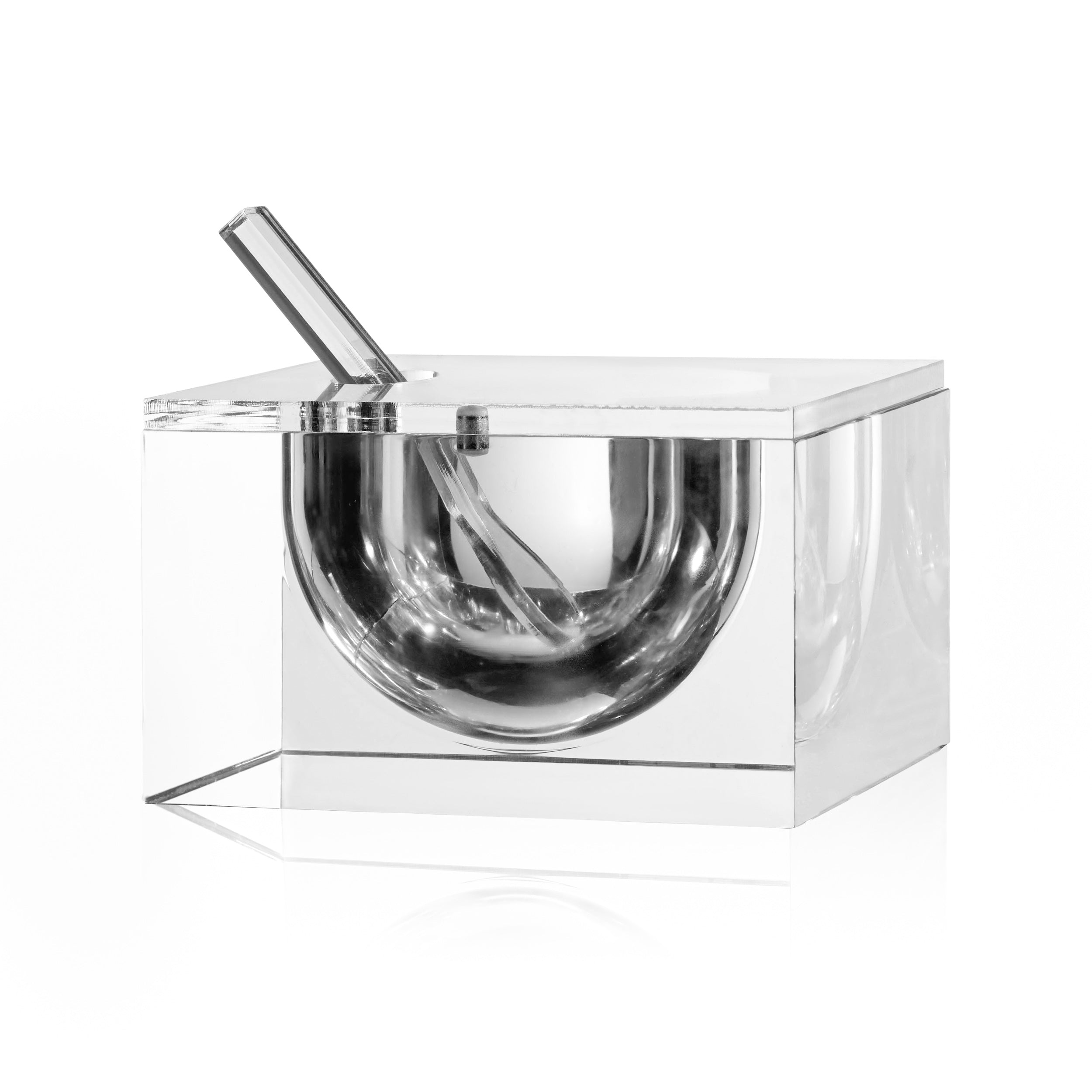 sophisticated clear honey dish with spoon and cover on a white background - Zstander