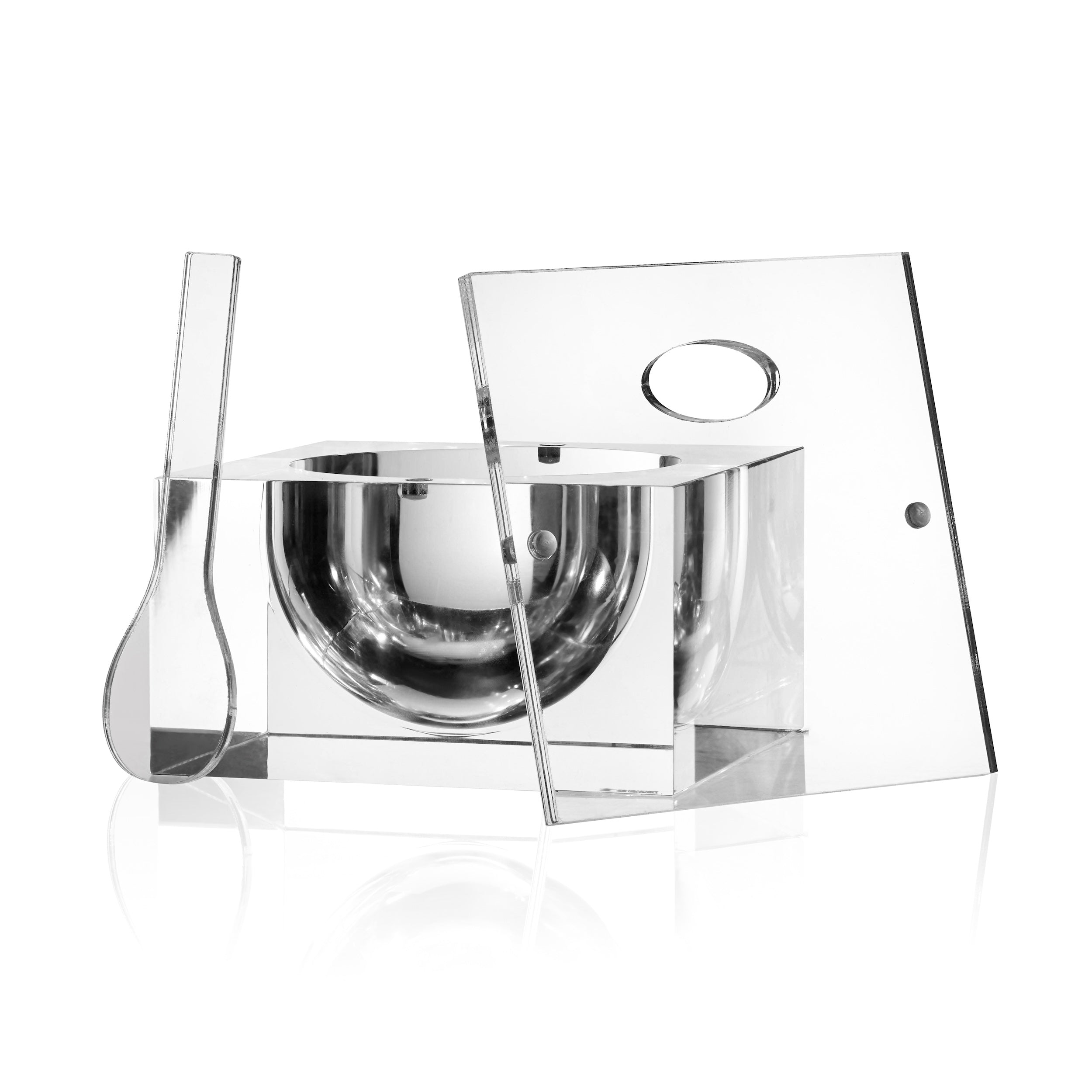 sophisticated clear honey dish showing a spoon and cover on a white background - Zstander