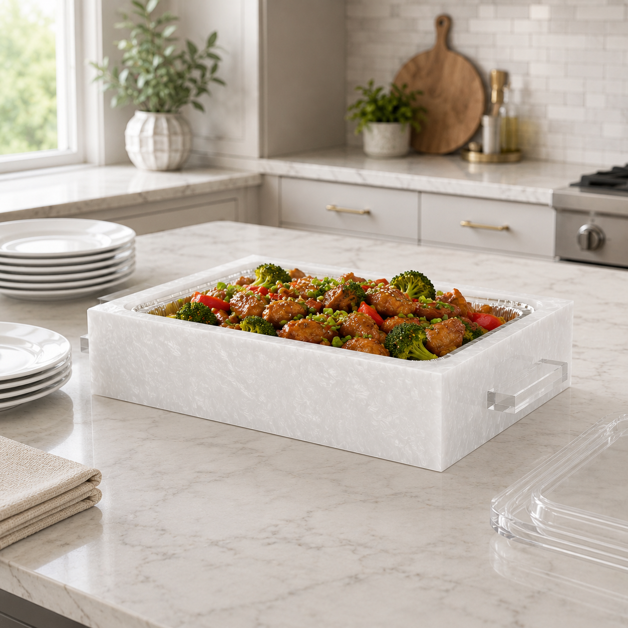 pearl marble pan holder on a marble kitchen counter - Zstander