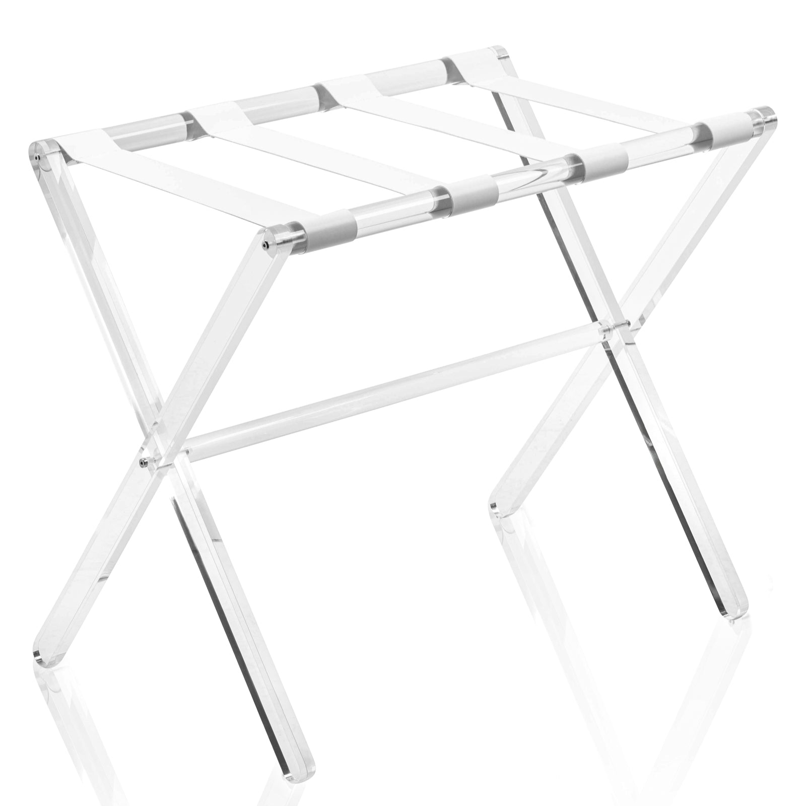 White lucite luggage rack on a white background - Zstander