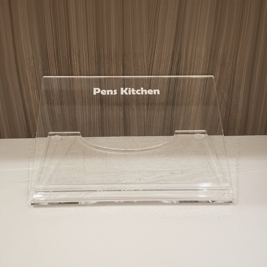 Tabletop shtender with engraved Pens Kitchen on a table - zstander