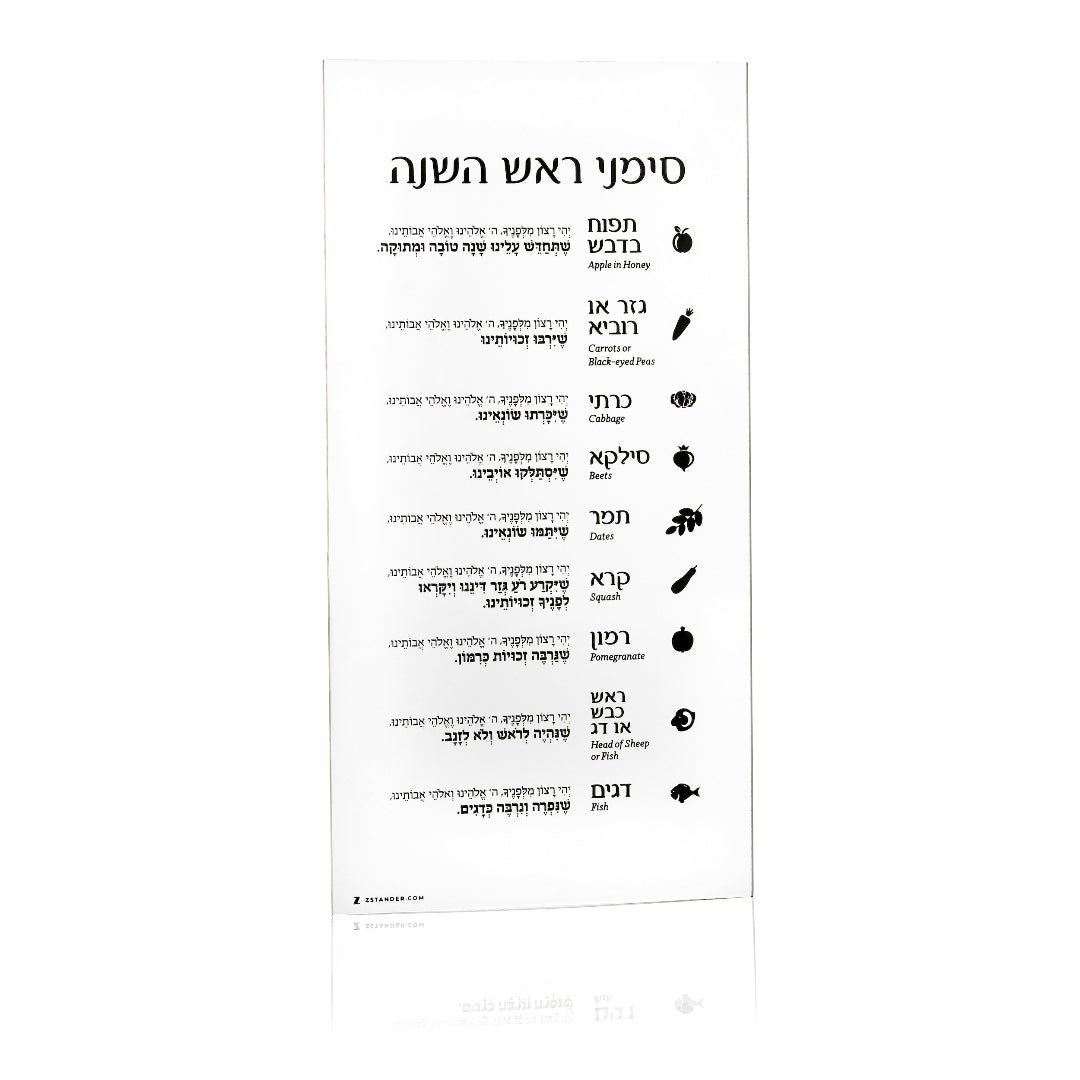 Black Rosh hashana simanim card on a white background - Zstander
