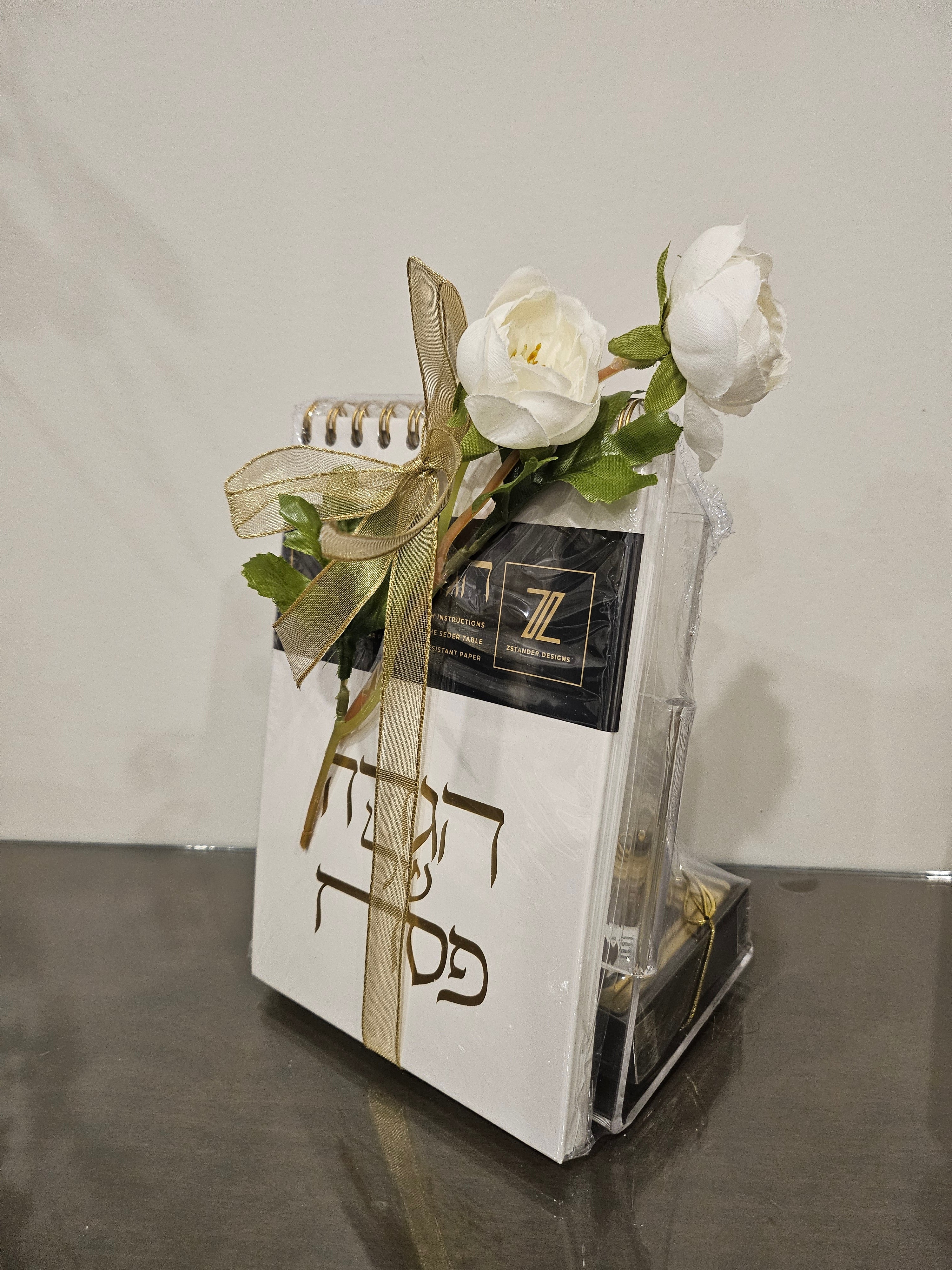Mishloach Manos -Haggadah on Lucite Stand with PC Pops