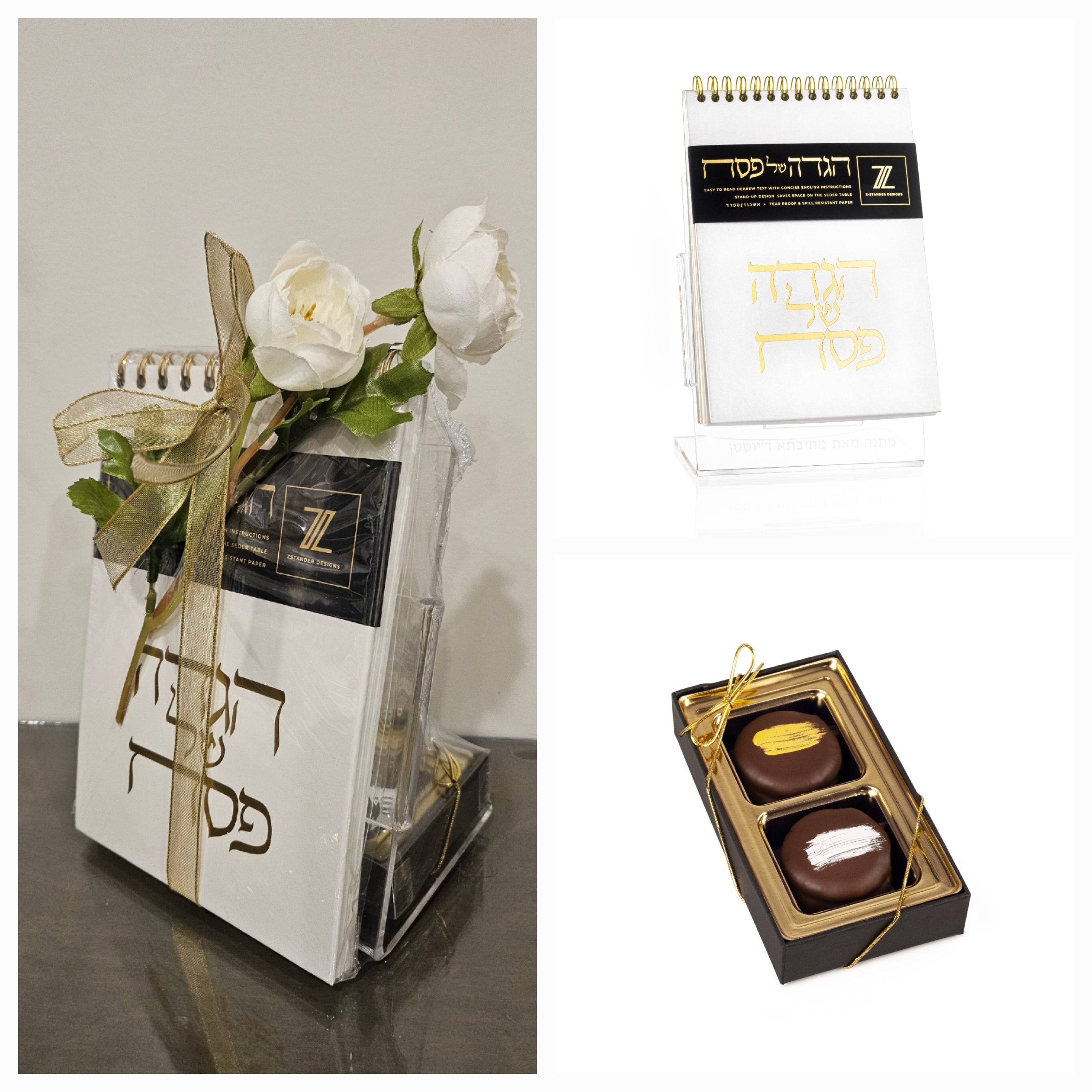 Mishloach Manos -Haggadah on Lucite Stand with PC Pops