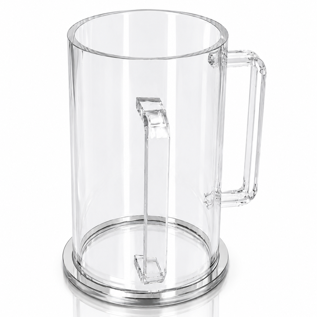 Clear lucite washign cup with silver rim on a white background - Zstander