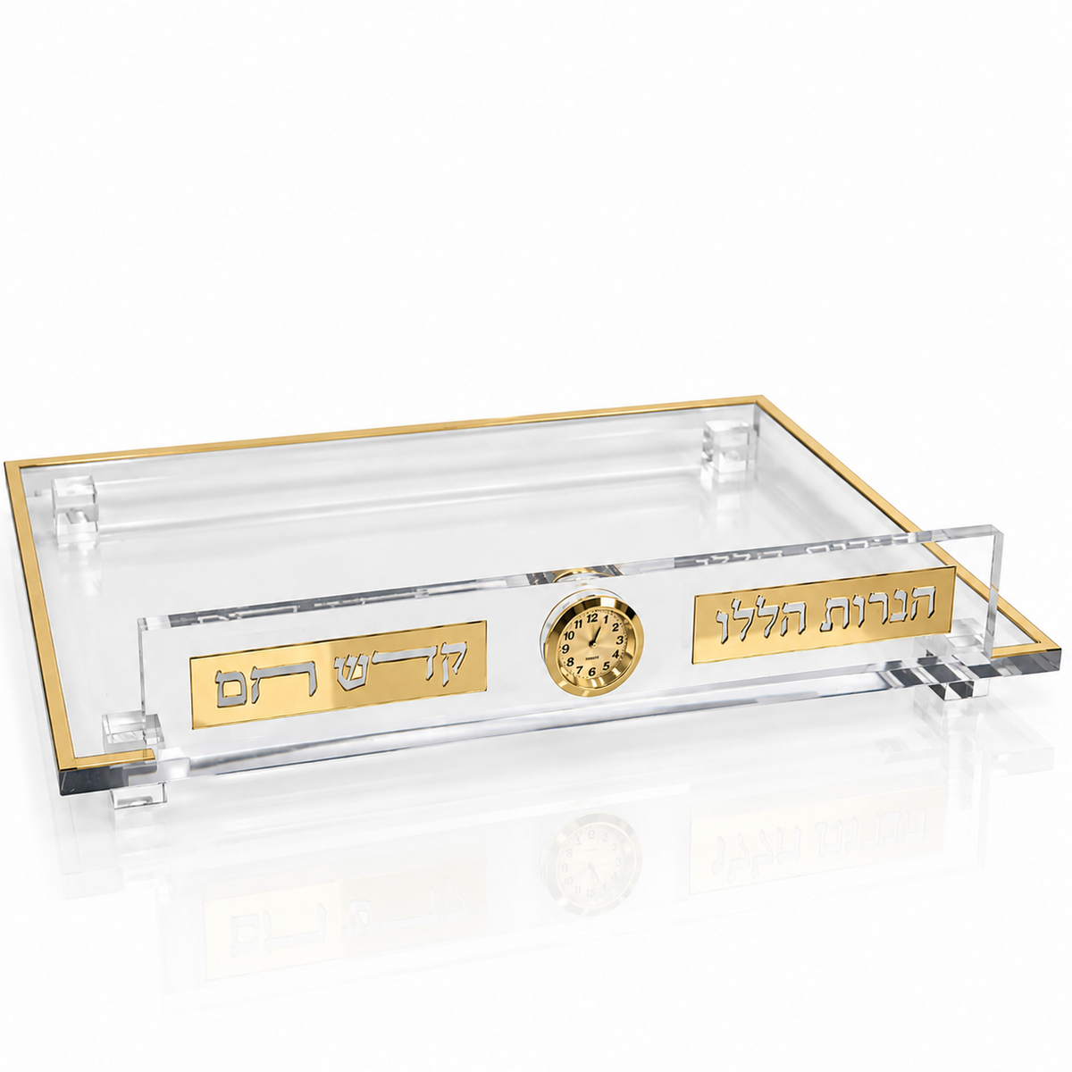 Chanukah Menorah tray with clock on a white background