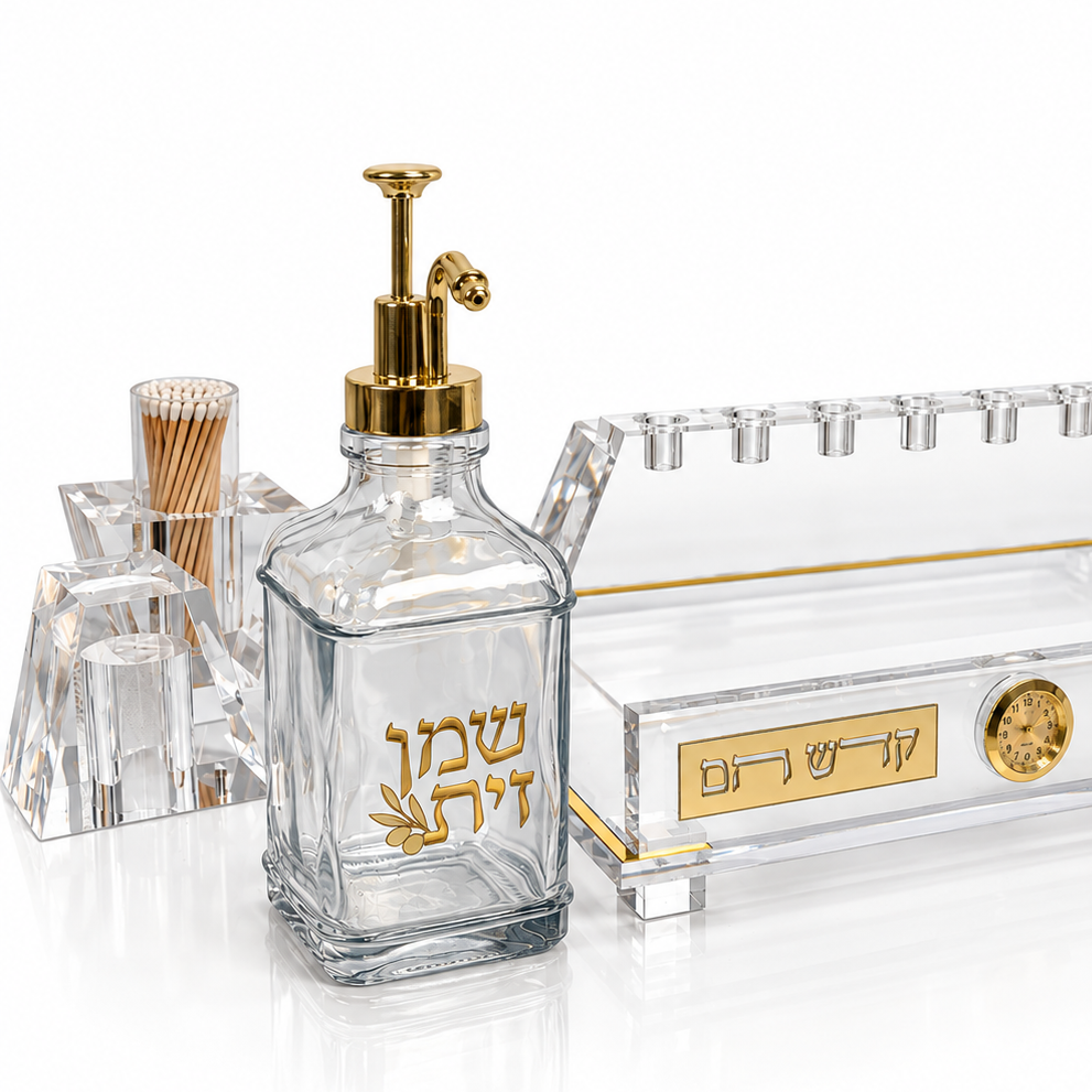 chanukah oil dispenser set on a whitebackground