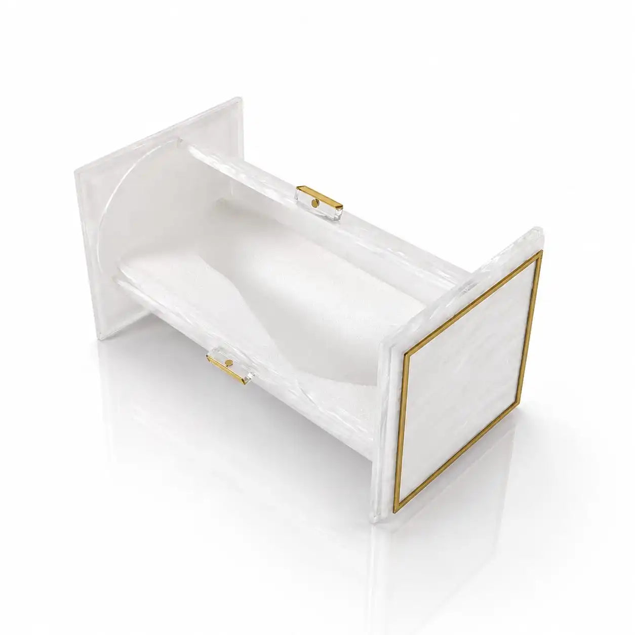 Pearl Marble open esrog box with gold accents on a white background - Zstander