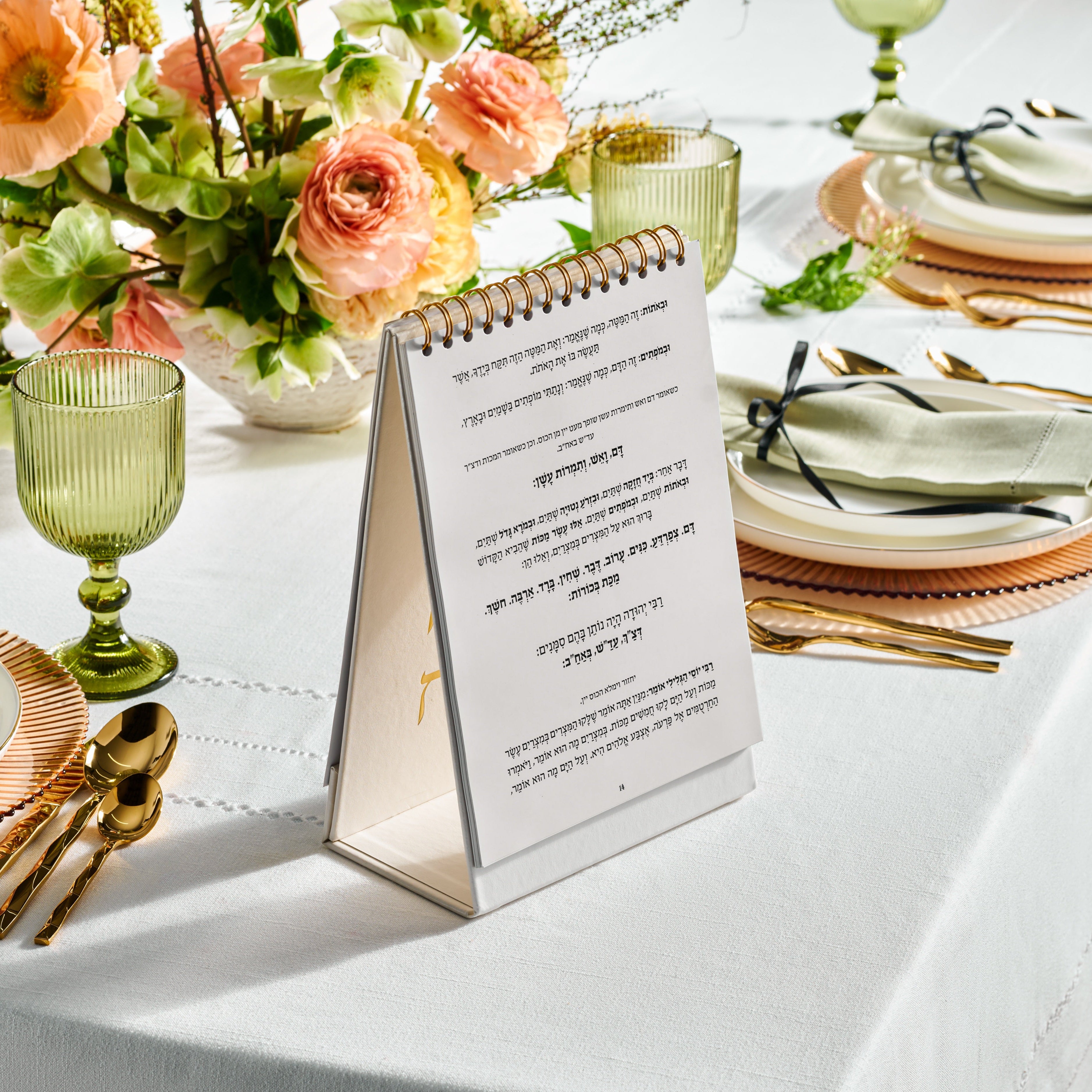 Standing Haggadah on a set seder table - Zstander