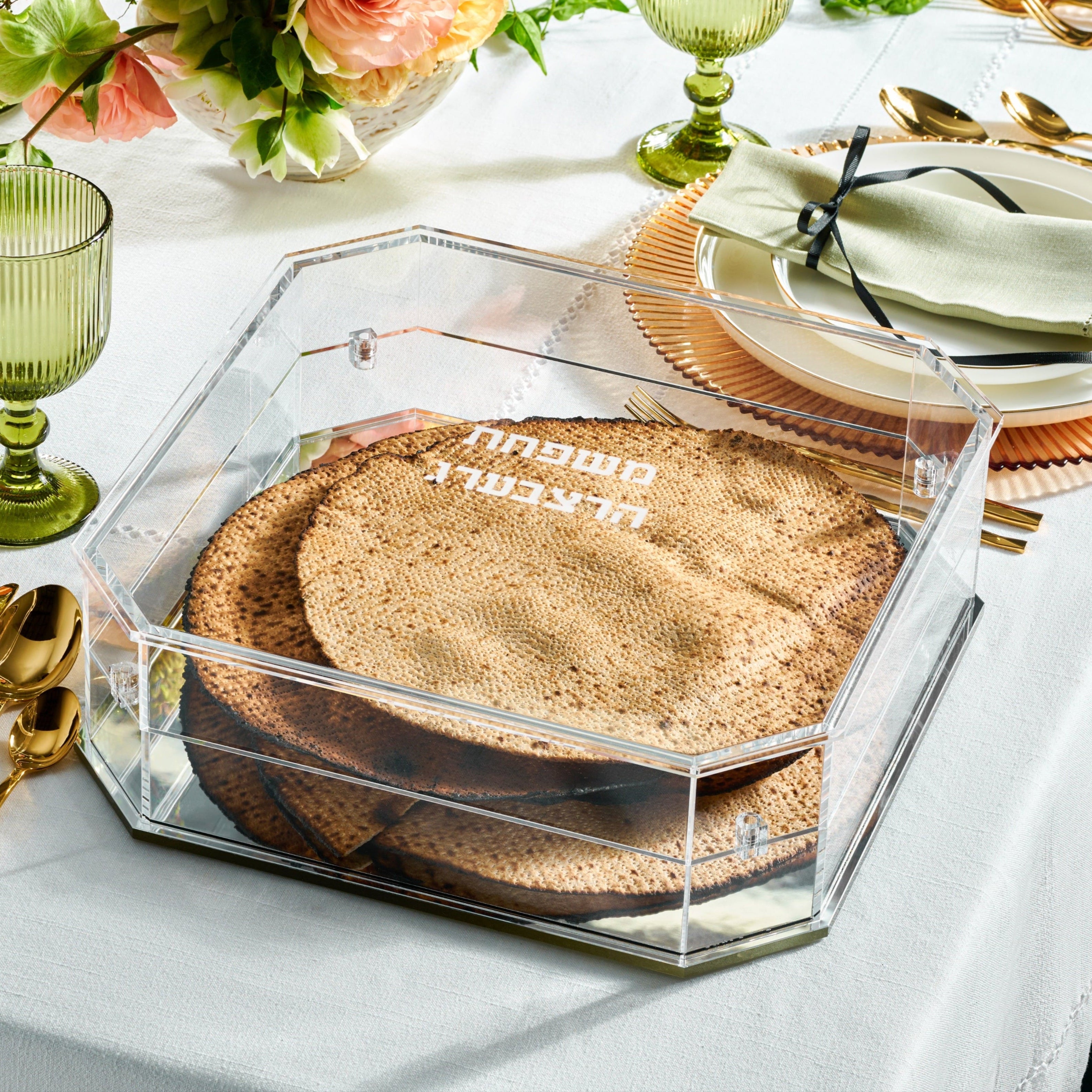 Lucite Matzah Box (Also Converts To 2 Trays)
