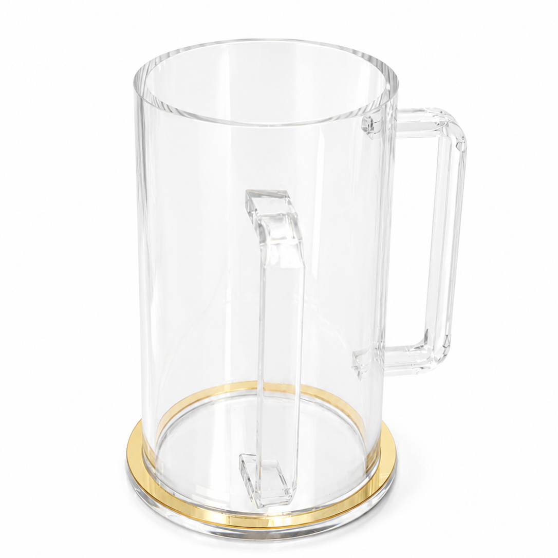 Clear lucite washign cup with gold rim on a white background - Zstander