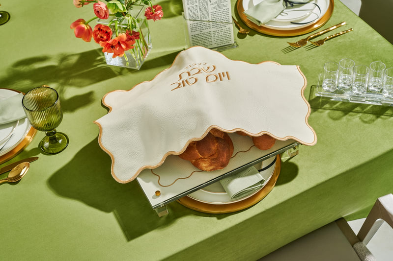 Embroidered Leatherette Challah Cover -Wave
