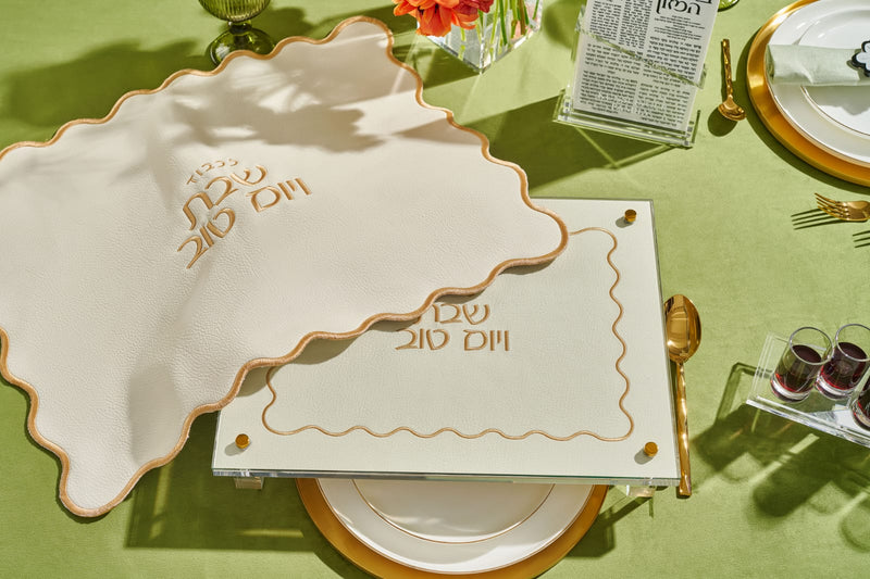 Embroidered Leatherette Challah Cover -Wave