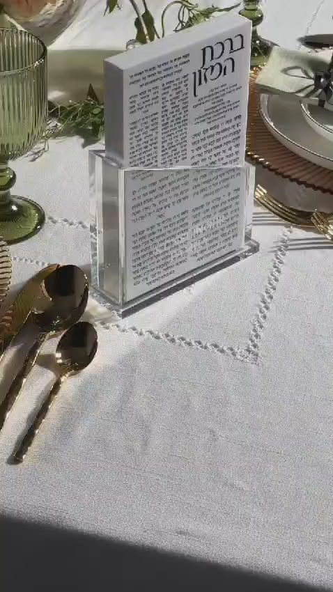 set table with personalized angled bencher set. 
