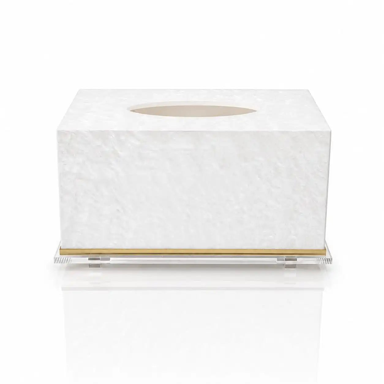 White pearl marble tissue box with gold base on a white background - Zstander
