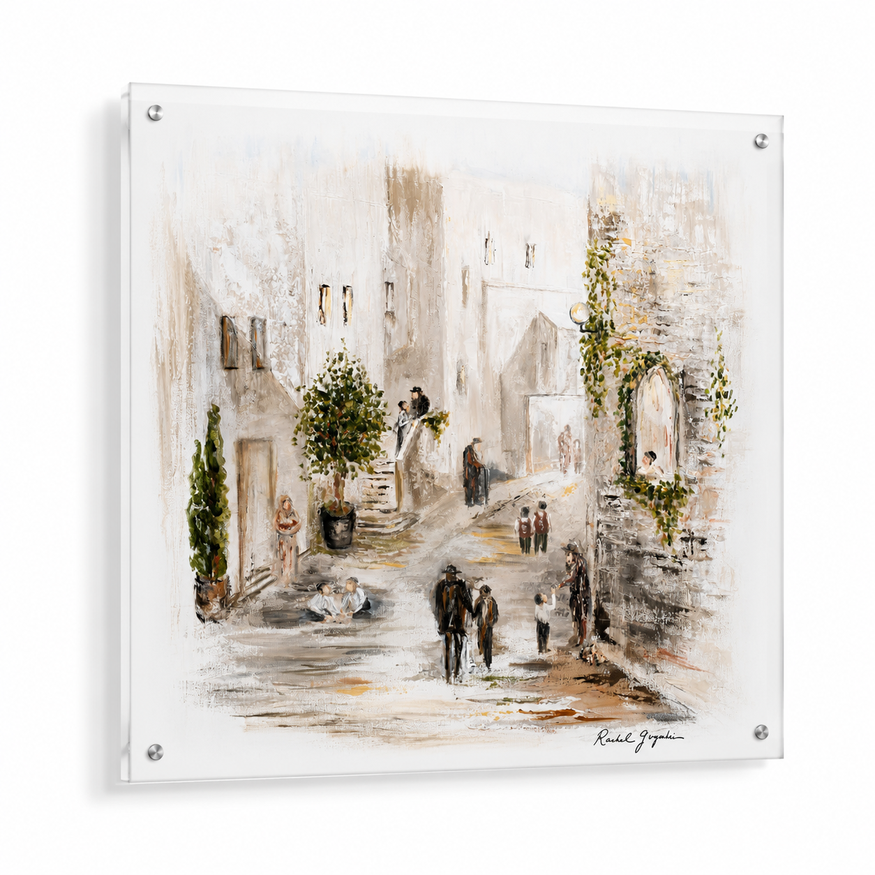 Artistic depiction of a street scene with people and buildings - Zstander