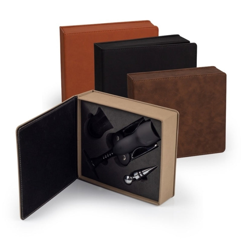 Leatherette cork screw and accessories box